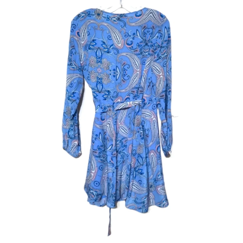 YUMI KIM Paisley Wrap Dress Silk Lavender Purple Pink Black Gold L 8 10 - Picture 9 of 11